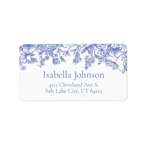 Elegant Vintage Blue Floral Botanical Address Label