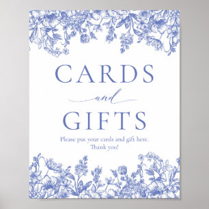 Elegant Vintage Blue Floral Cards and Gifts Sign