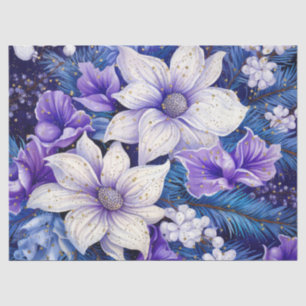 Elegant Vintage Blue Floral Christmas Decoupage Tissue Paper