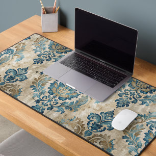 Elegant Vintage Blue Floral Desk Mat