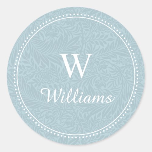 Elegant Vintage Blue Floral Dotted Border Classic Round Sticker