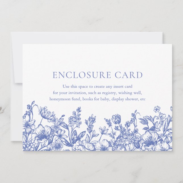 Elegant Vintage Blue Floral Enclosure Card (Front)