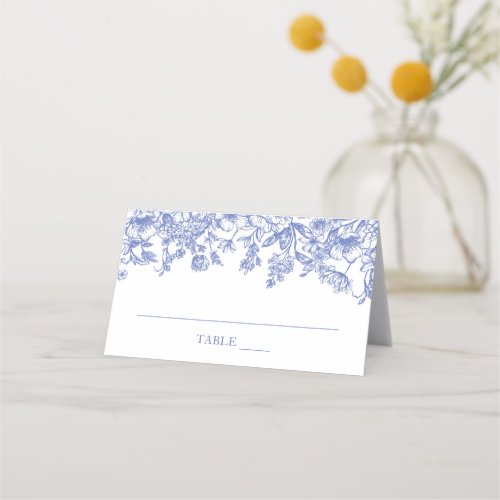 Elegant Vintage Blue Floral Flat Place Card