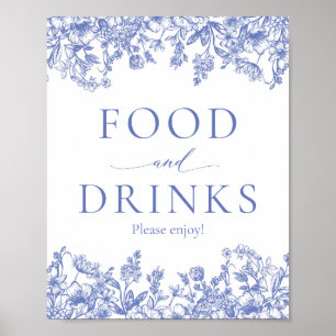 Elegant Vintage Blue Floral Food and Drinks Sign