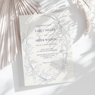 Elegant Vintage Blue Floral Frame Linen Wedding Invitation