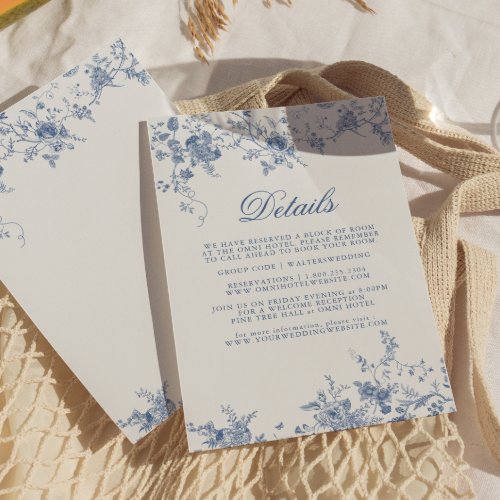 Elegant Vintage Blue Floral Jouy Detail Card