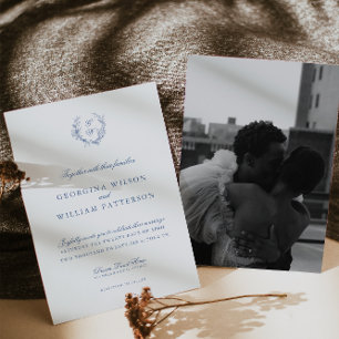 Elegant Vintage Blue Floral Jouy Wedding Invitation