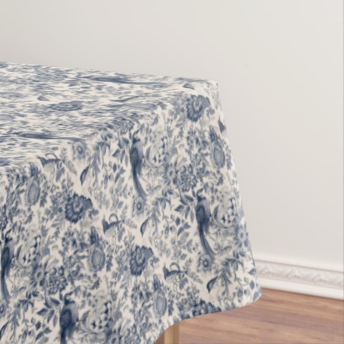 Elegant Vintage Blue Floral Pattern Toile de Jouy Tablecloth