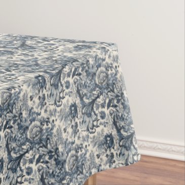 Elegant Vintage Blue Floral Pattern, Toile Fleurie