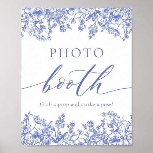 Elegant Vintage Blue Floral Photo Booth Sign