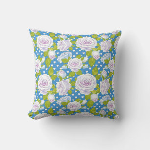 Elegant Vintage Blue Floral Rose Heart Charming Throw Pillow