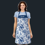 Elegant Vintage Blue Floral Toile Baking Apron<br><div class="desc">A beautiful blue and yellow baking apron featuring a pretty lemon pattern. Makes a great gift for a friend. Personalize it for a cute birthday gift. Designed for you by blackberry Boulevard.</div>