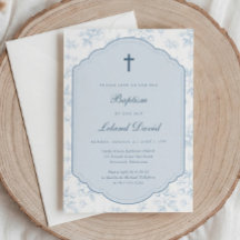 Elegant Vintage Blue Floral Toile Boy Baptism