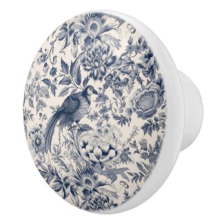Elegant Vintage Blue Floral Toile de Jouy