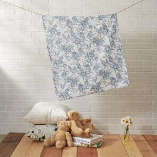 Elegant Vintage Blue Floral Toile de Jouy French Baby Blanket