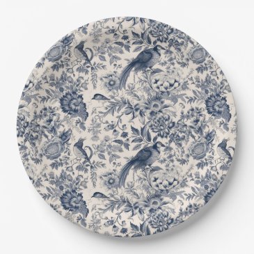 Elegant Vintage Blue Floral Toile de Jouy