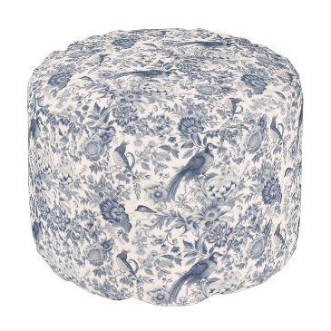 Elegant Vintage Blue Floral Toile de Jouy