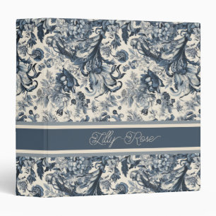 Elegant Vintage Blue Floral Toile Fleurie 3 Ring Binder