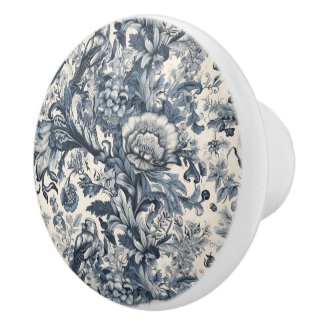 Elegant Vintage Blue Floral Toile Fleurie