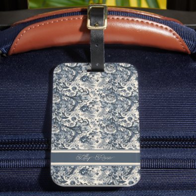 Elegant Vintage Blue Floral Toile Fleurie 