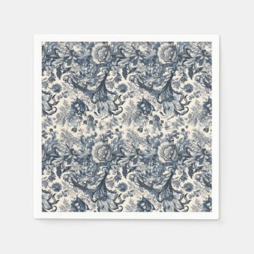 Elegant Vintage Blue Floral Toile Fleurie 