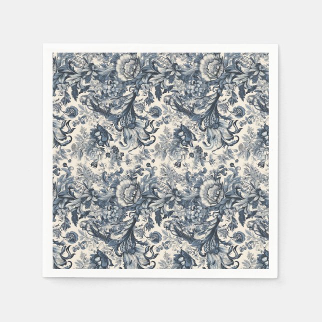 Elegant Vintage Blue Floral Toile Fleurie  Napkins (Front)