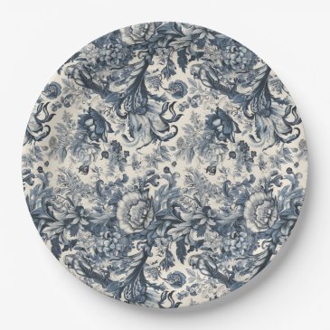 Elegant Vintage Blue Floral Toile Fleurie 
