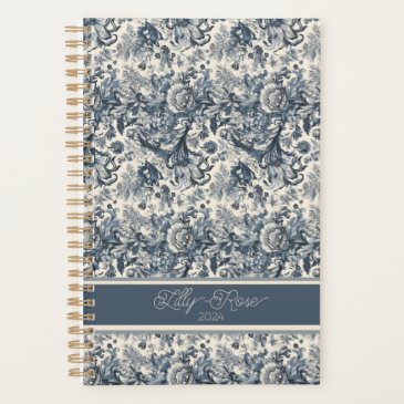 Elegant Vintage Blue Floral Toile Fleurie 