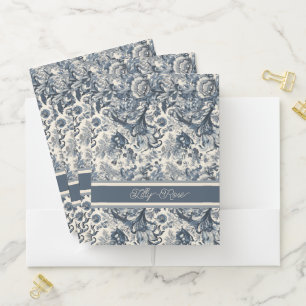 Elegant Vintage Blue Floral Toile Fleurie  Pocket Folder