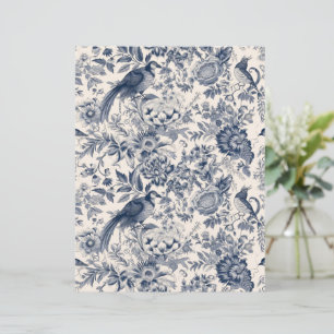 Elegant Vintage Blue Floral Toile Fleurie w. Birds