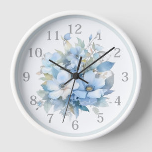 Elegant Vintage Blue Floral Wall Clock