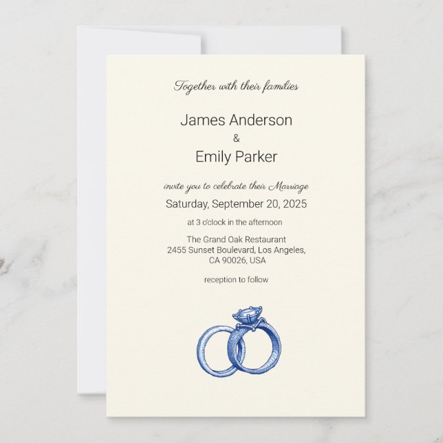 Elegant Vintage Blue Floral Wedding Invitation (Front)