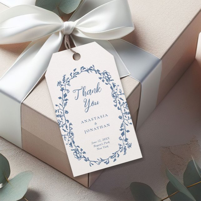 Elegant Vintage Blue Floral Wedding Thank You Gift Tags (Creator Uploaded)