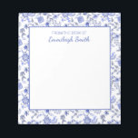 Elegant Vintage Blue Floral White From Desk Of Notepad<br><div class="desc">Elegant vintage blue floral on white personalized notepad with text,  "From the desk of" "Your name".  Contact us for help with customization or to request matching products.</div>