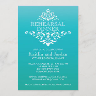 Elegant Vintage Blue Flourish Rehearsal Dinner Invitation