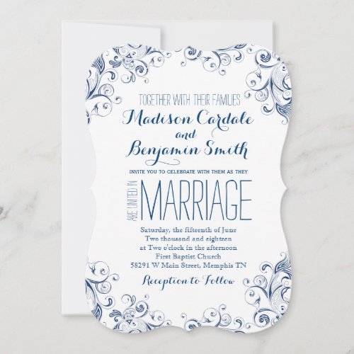 Elegant Vintage Blue Flourish Wedding Invitations 5" X 7" Invitation Card
