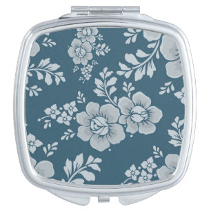 Elegant Vintage Blue Flower Pattern Compact Mirror