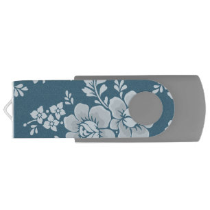 Elegant Vintage Blue Flower Pattern Flash Drive