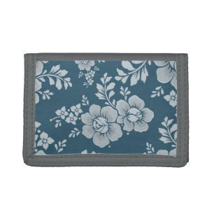 Elegant Vintage Blue Flower Pattern Tri-fold Wallet