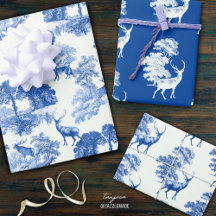 Elegant Vintage Blue French Country Toile Deer