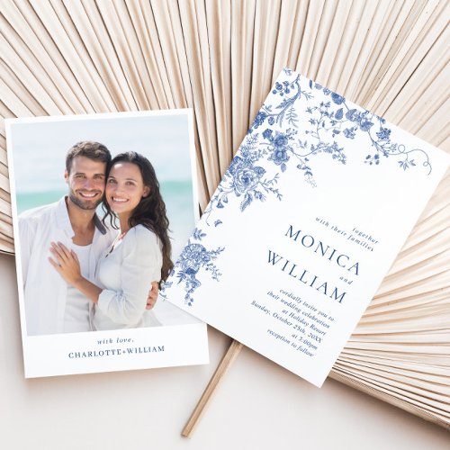 Elegant Vintage Blue French Garden Floral Wedding Invitation