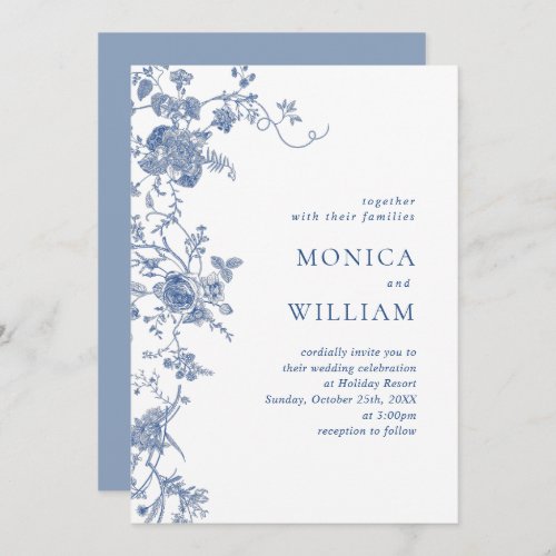 Elegant Vintage Blue French Garden Floral Wedding Invitation