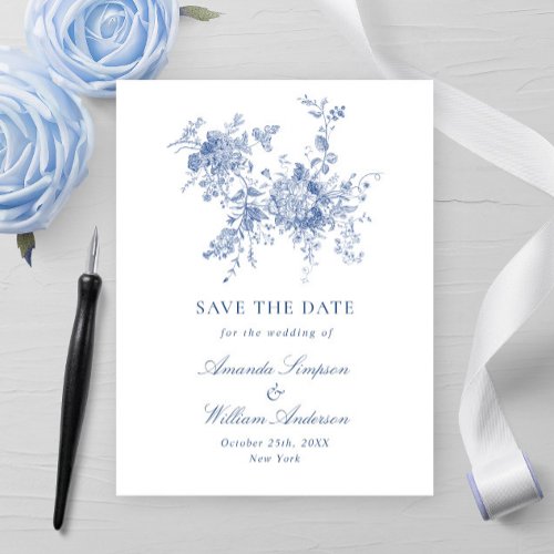 Elegant Vintage Blue French Garden Floral Wedding Postcard