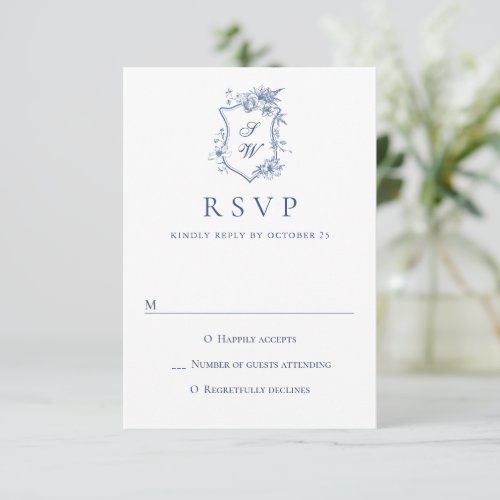 Elegant Vintage Blue French Garden Floral Wedding RSVP Card