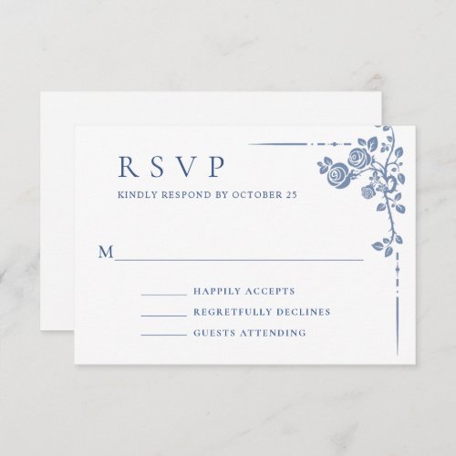 Elegant Vintage Blue French Garden Floral Wedding RSVP Card