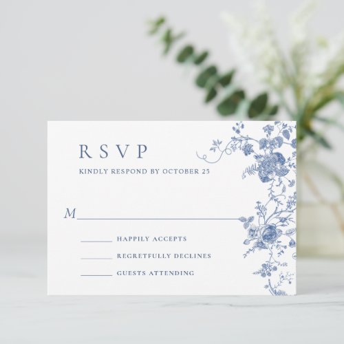 Elegant Vintage Blue French Garden Floral Wedding RSVP Card