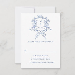 Elegant Vintage Blue French Garden Floral Wedding RSVP Card