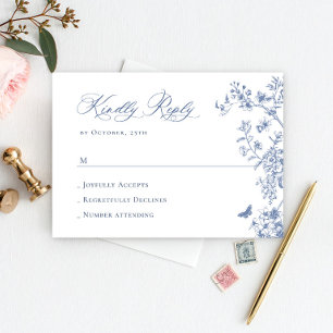 Elegant Vintage Blue French Garden Floral Wedding RSVP Card