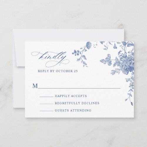 Elegant Vintage Blue French Garden Floral Wedding RSVP Card