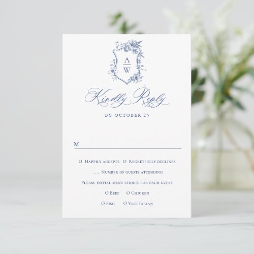 Elegant Vintage Blue French Garden Floral Wedding RSVP Card